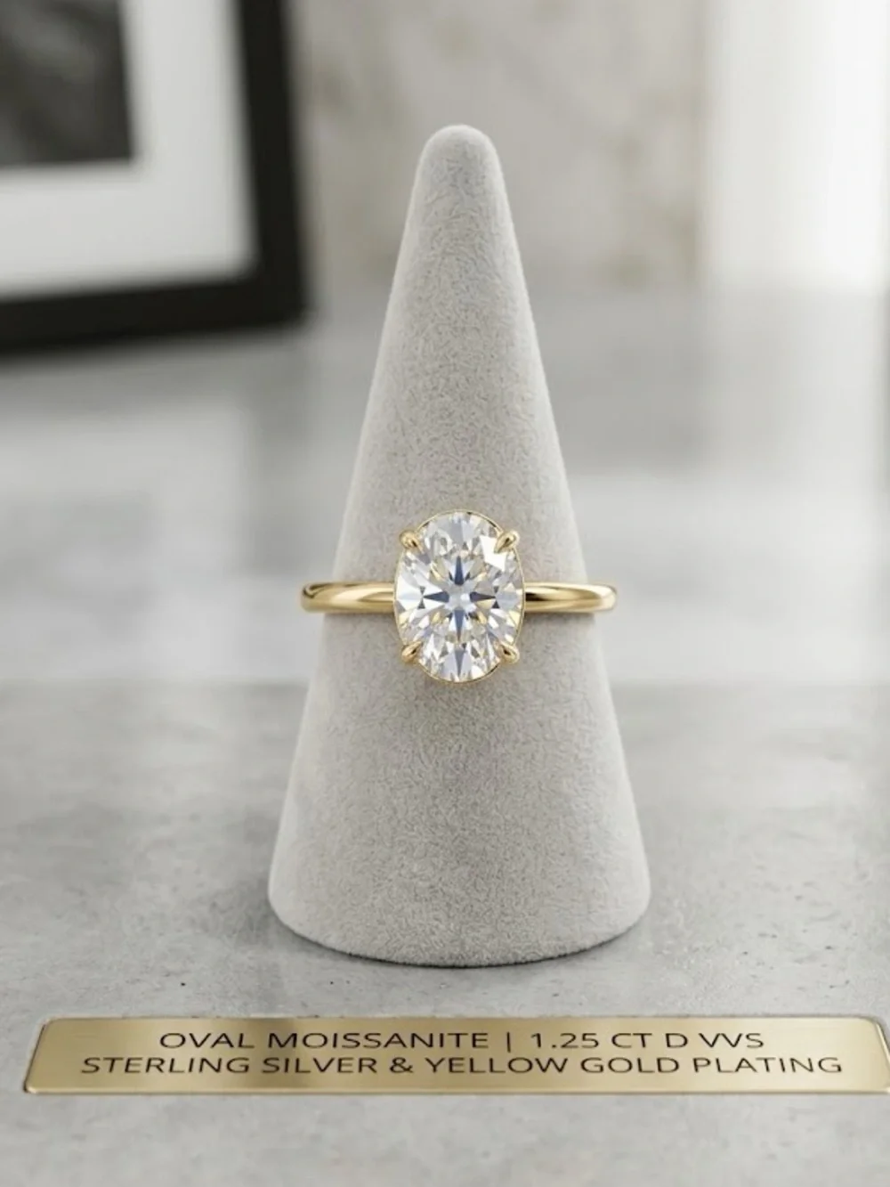 NWT 1.25 CT Oval Moissanite Solitaire Ring in Sterling Silver - Gold Plated